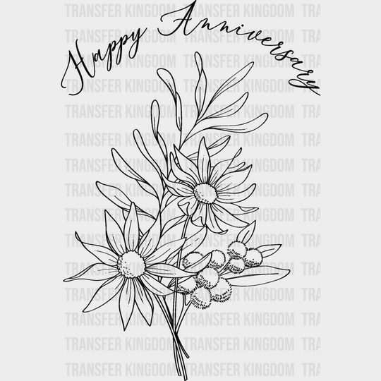 Happy Anniversary Flower - Dtf Heat Transfer Unisex S & M (10’’) / Dark Color Design See Imaging