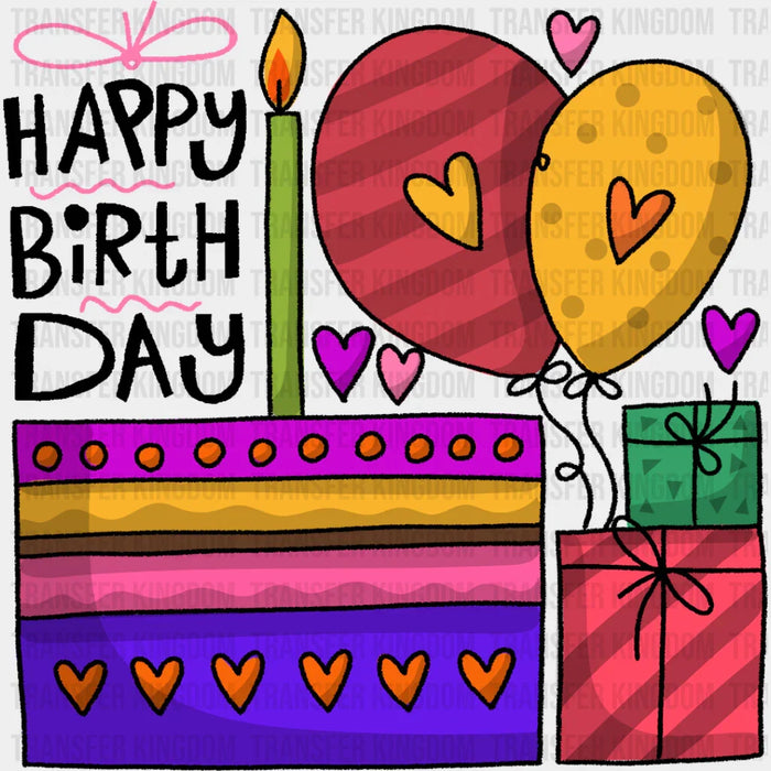 Happy Birthday Cake and Gifts - Birthday DTF heat transfer