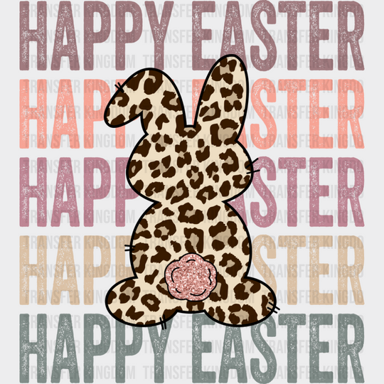 Happy Easter Rabbit Cheetah Print - Easter DTF Transfer Adult Unisex - S & M (10’’) / Dark Color Design (See Imaging)