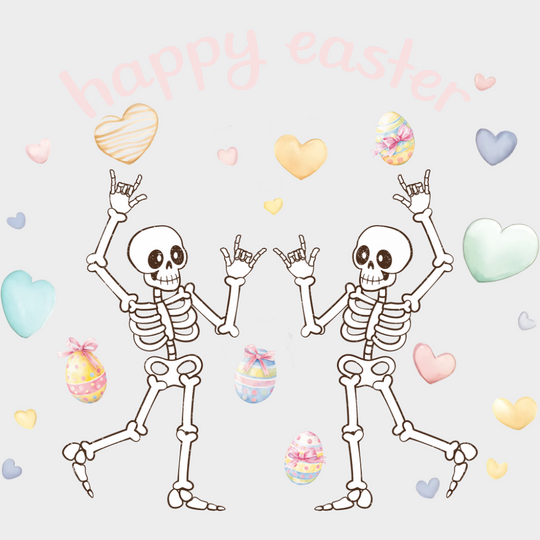 Happy Easter Skeletons Dancing - Easter DTF Transfer Adult Unisex - S & M (10’’) / Light Color Design (See Imaging)