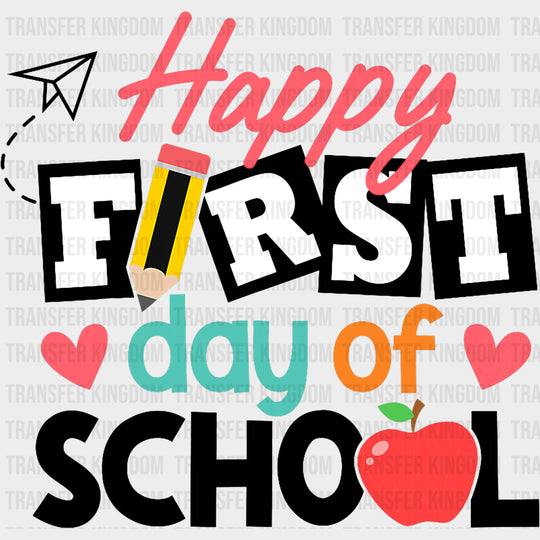 Happy First Day Of School Paper Plane - First Day Of School DTF Transfers Adult Unisex - S & M (10’’) / Dark Color