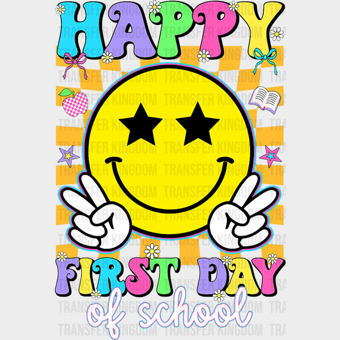 Happy First Day Of School, Yellow Smiley - First Day Of School DTF Transfers
