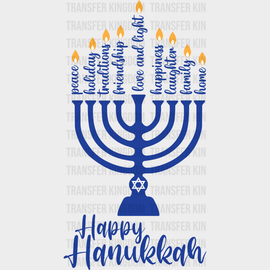 Happy Hanukkah Blue Menorah - Hanukkah DTF Transfer