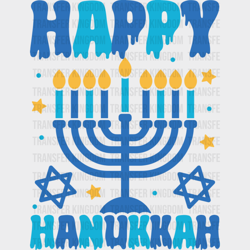 Happy Hanukkah Stars - Hanukkah DTF Transfer