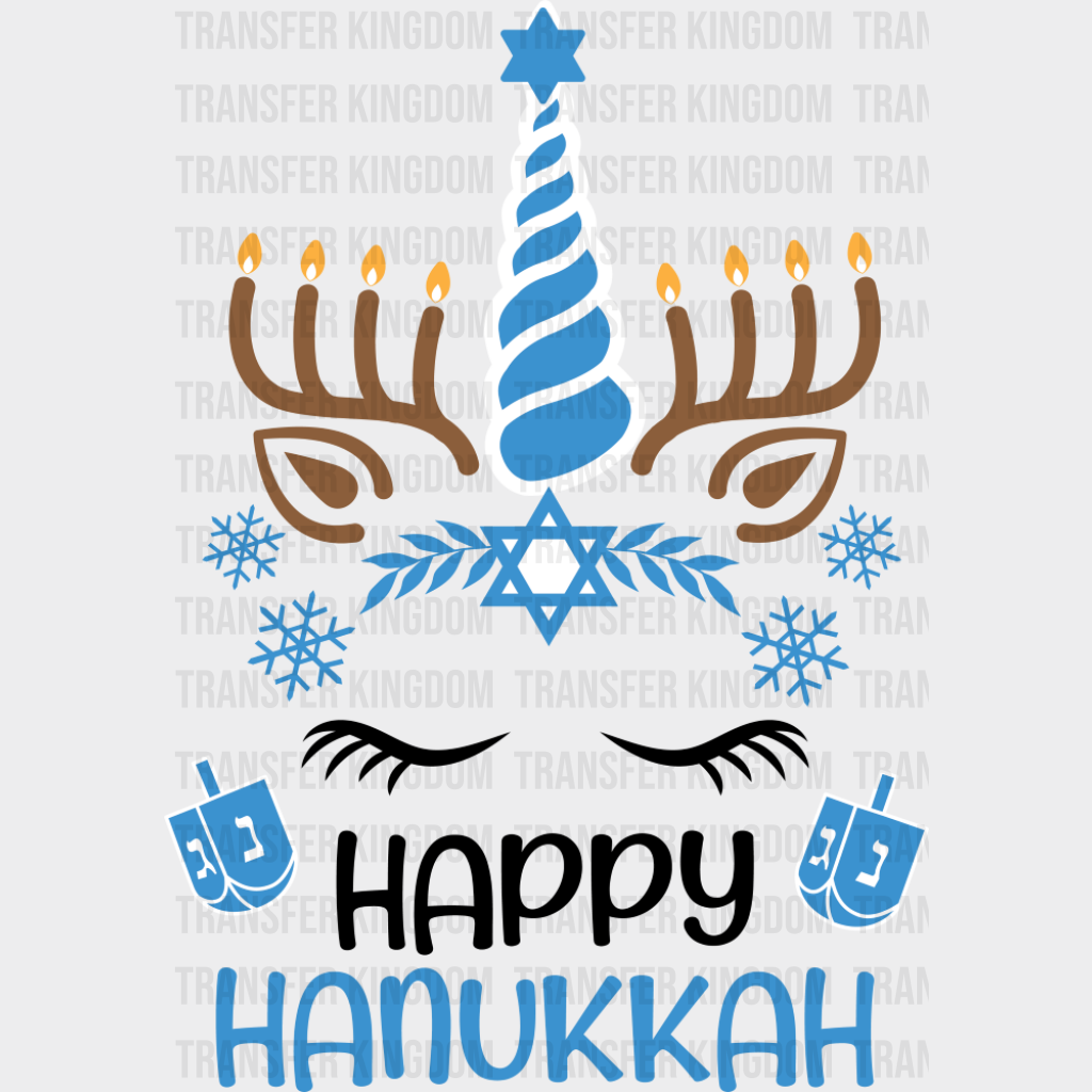 Happy Hanukkah Unicorn - Hanukkah DTF Transfer Adult Unisex - S & M (10’’) / Dark Color Design (See Imaging)