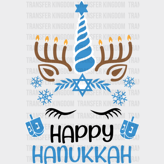 Happy Hanukkah Unicorn - Hanukkah DTF Transfer Adult Unisex - S & M (10’’) / Dark Color Design (See Imaging)