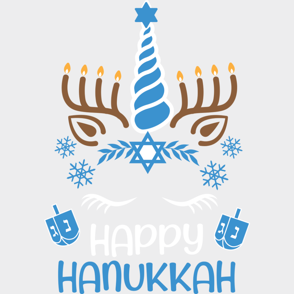 Happy Hanukkah Unicorn - Hanukkah DTF Transfer Adult Unisex - S & M (10’’) / Light Color Design (See Imaging)