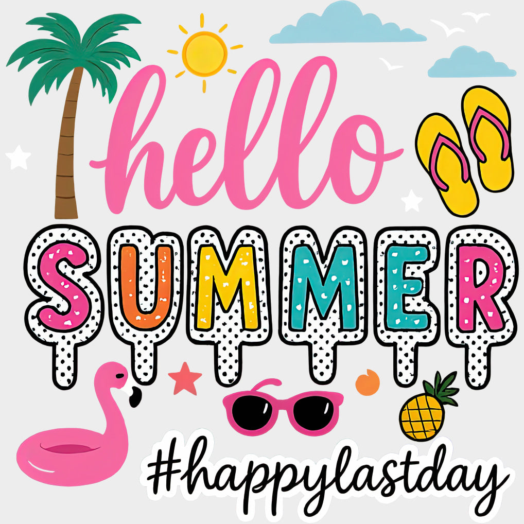 Happy Last Day Of School Pink Flamingo - Last Day Of School DTF Transfers Adult Unisex - S & M (10’’) / Light Color