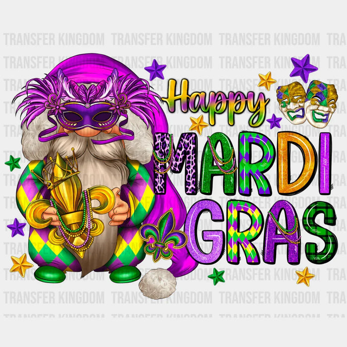 Happy Mardi Gras Gnome Design - Mardi Gras DTF heat transfer