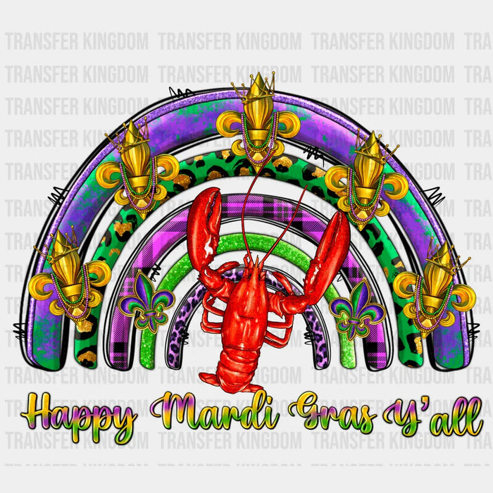 Happy Mardi Gras Y'all Rainbow Design - Mardi Gras DTF heat transfer