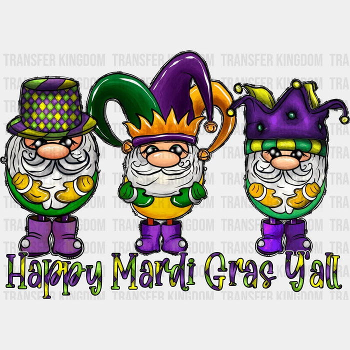 Happy Mardi Gras Y'all Gnomes Jester Design - Mardi Gras DTF heat transfer