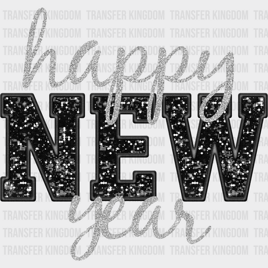 Happy New Year B&W Glittering - New Year DTF Transfer