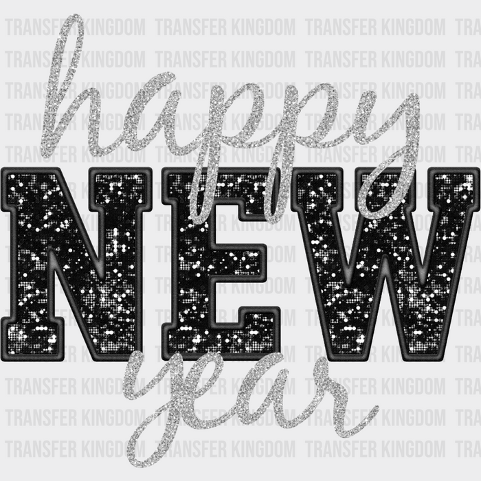Happy New Year B&W Glittering - New Year DTF Transfer