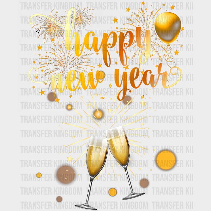 Happy New Year Balloons, Fireworks, Champagne - New Year DTF Transfer