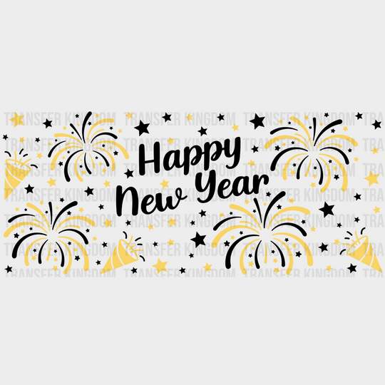 Happy New Year Black And Yellow - Cup Wrap Uv Sticker Permanent Dtf Decal