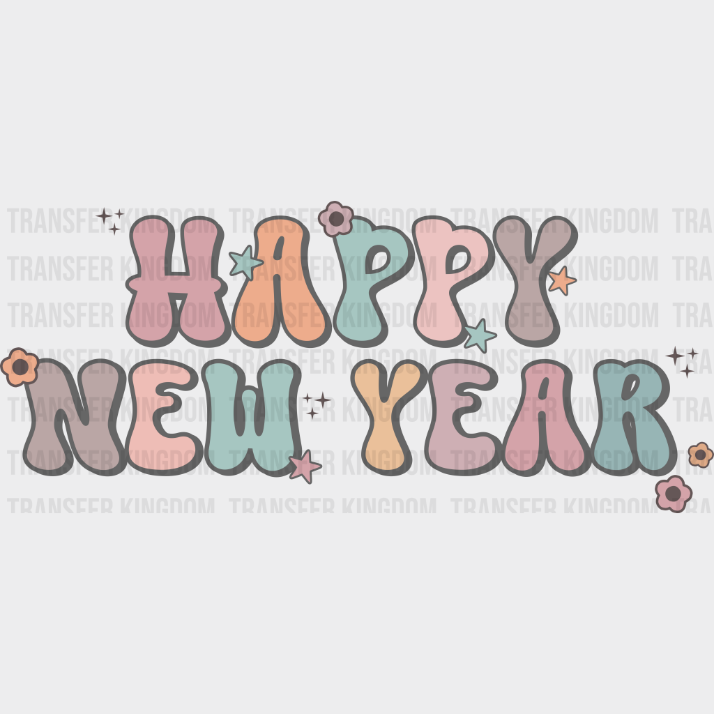 Happy New Year Flowers Design - Dtf Heat Transfer