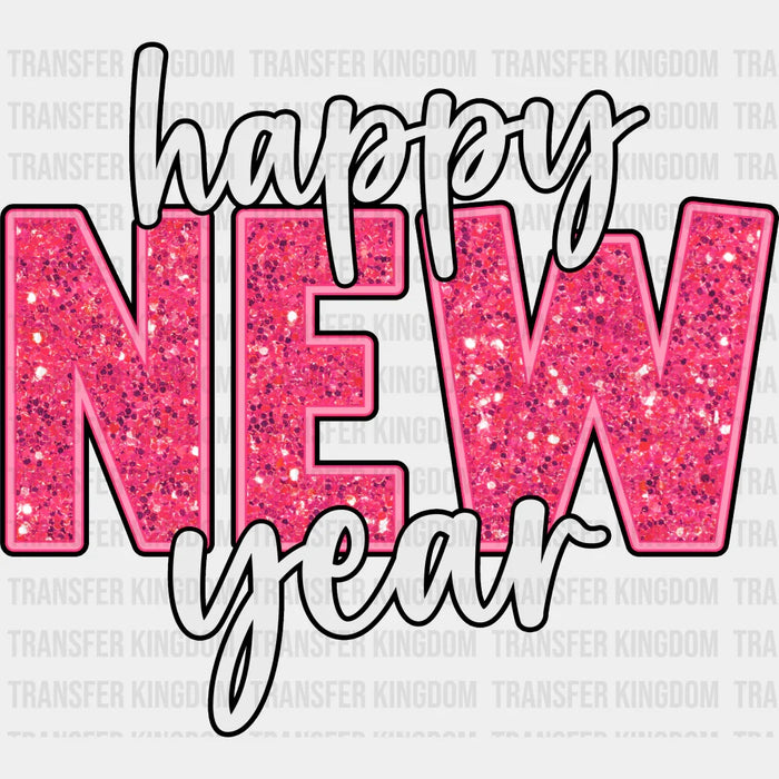 Happy New Year Glitter B&W Design - New Year DTF heat transfer