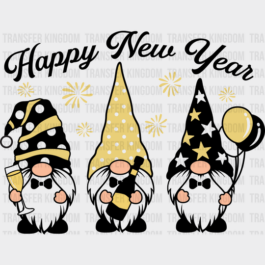 Happy New Year Gnomies - Dtf Heat Transfer Unisex S & M (10’) / Dark Color Design (See Imaging)