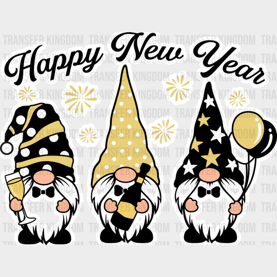 Happy New Year Gnomies - Dtf Heat Transfer Unisex S & M (10’) / Light Color Design (See Imaging)