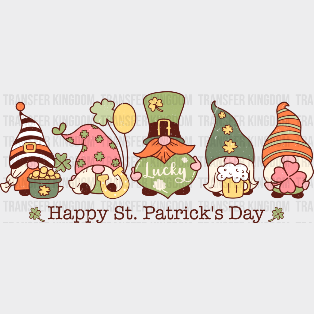 Happy St. Patrick’s Day Gnomes Design - St. Patrick’s Day DTF Transfer Adult Unisex - S & M (10’’) / Dark Color Design