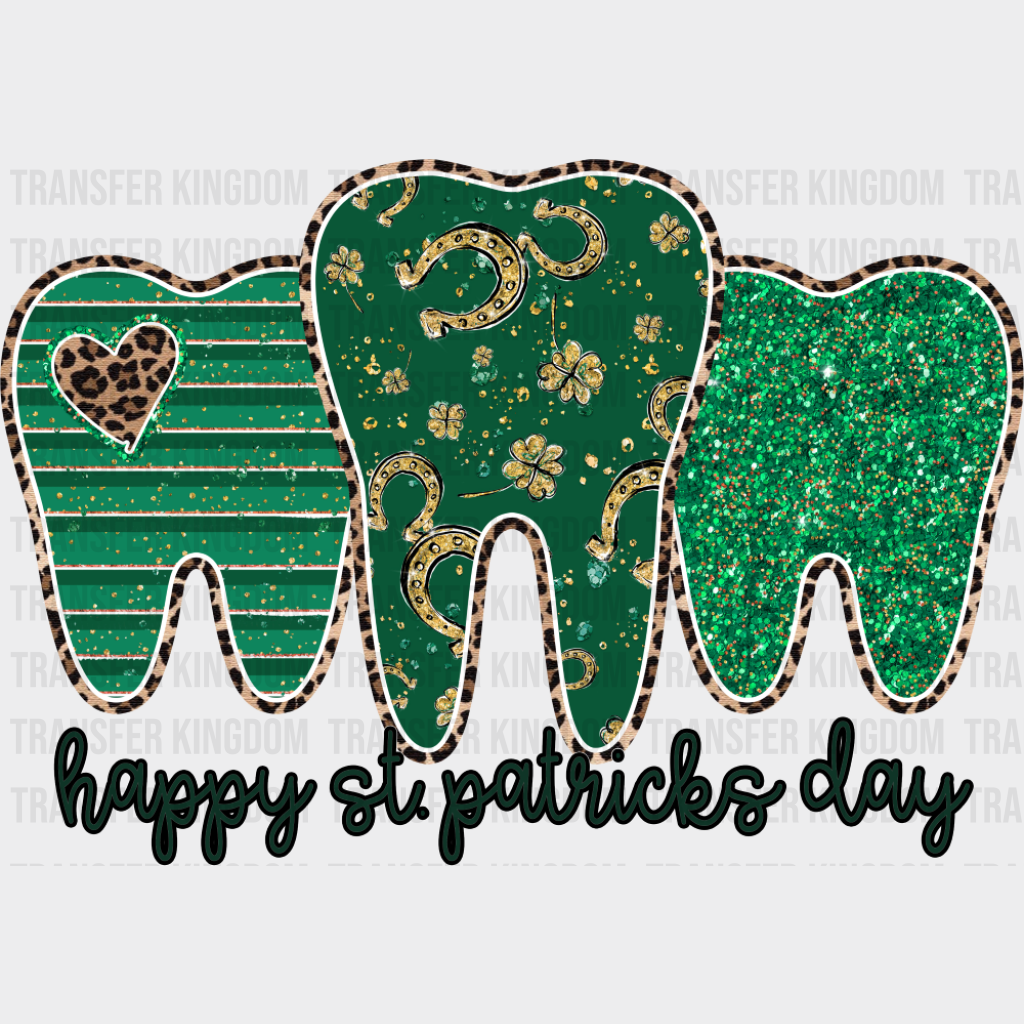 Happy St. Patrick’s Day Green Teeth Design - St. Patrick’s Day DTF Transfer Adult Unisex - S & M (10’’) / Dark Color