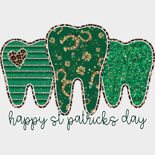 Happy St. Patrick’s Day Green Teeth Design - St. Patrick’s Day DTF Transfer Adult Unisex - S & M (10’’) / Light Color