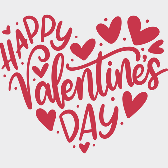 Happy Valentine’s Day Heart Shape Red & White - Valentine’s Day DTF Transfer Adult Unisex - S & M (10’’) / Red Color