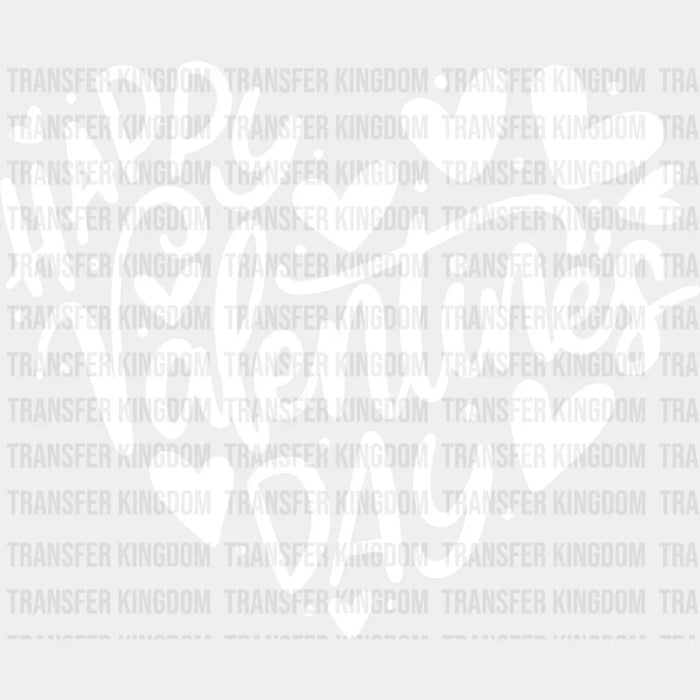 Happy Valentine's Day Heart Shape Red & White - Valentine's Day DTF Transfer