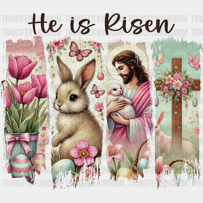 He Is Risen Flowers Rabbit Jesus Cross - Easter DTF Transfer