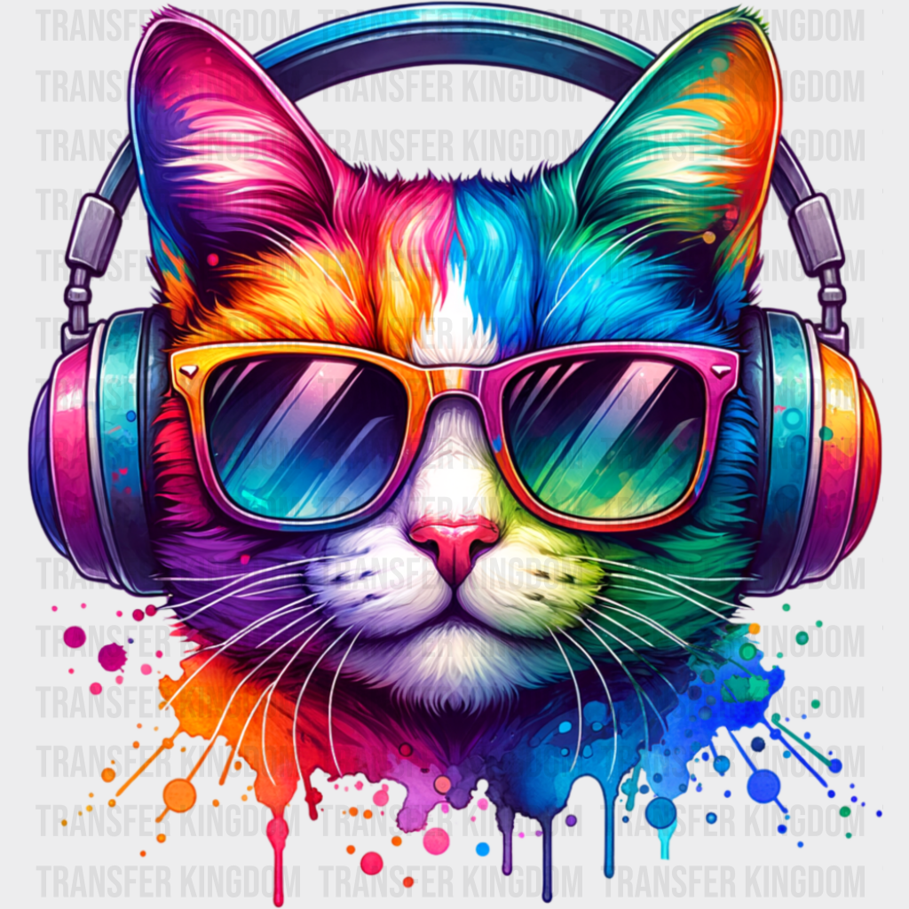 Headphones Cat Colorful - Cats DTF Transfer
