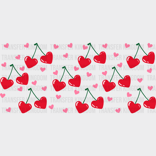 Heart Cherries - Valentine’s Day Cup Wrap Uv Sticker Permanent Dtf Decal