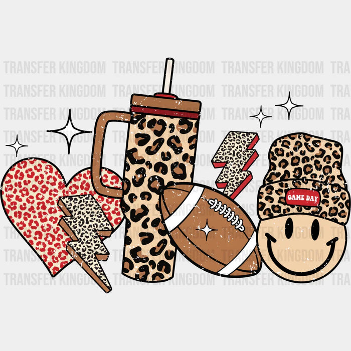 Heart Cup And Smiley Leopard Pattern Design - Football DTF Heat Transfer