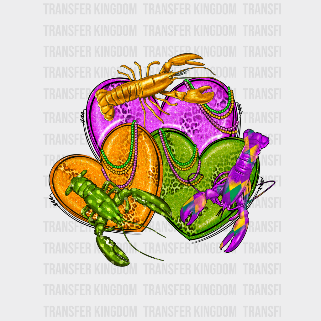 Heart Lobster Mardi Gras Design- Dtf Heat Transfer