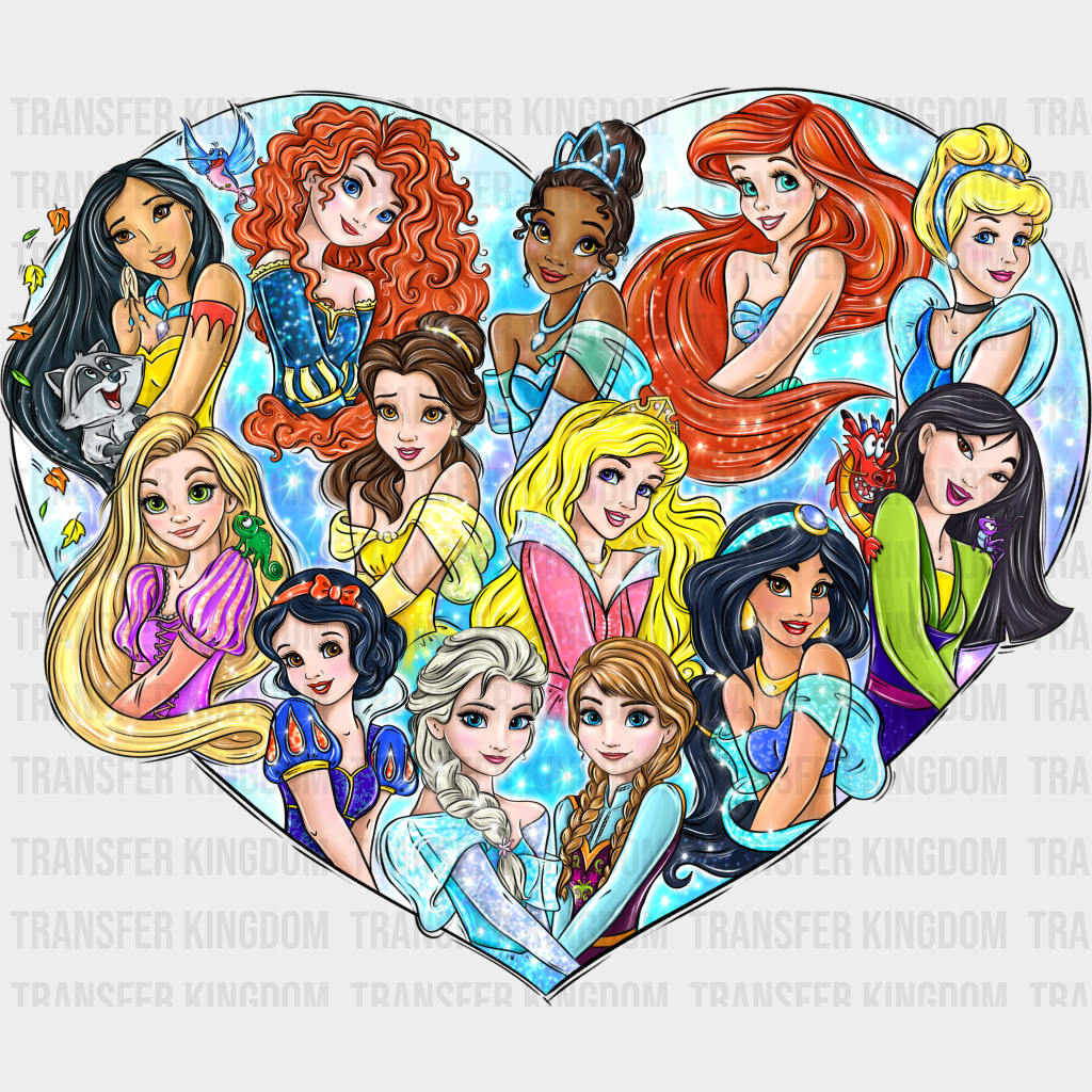 Heart Shape Disney Princesses Dtf Transfer