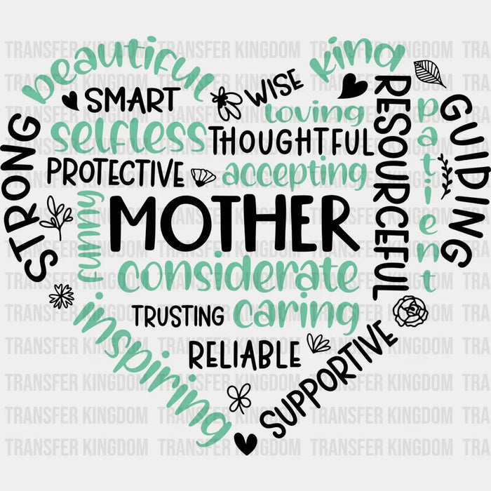 Heart Shape Mother Adjectives - Mothers Day - DTF Transfer
