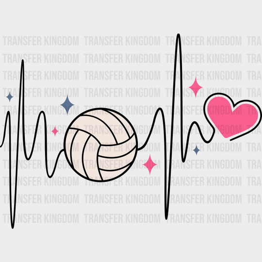 Heartbeat Design - Volleyball Dtf Heat Transfer Unisex S & M (10’’) / Dark Color (See Imaging)