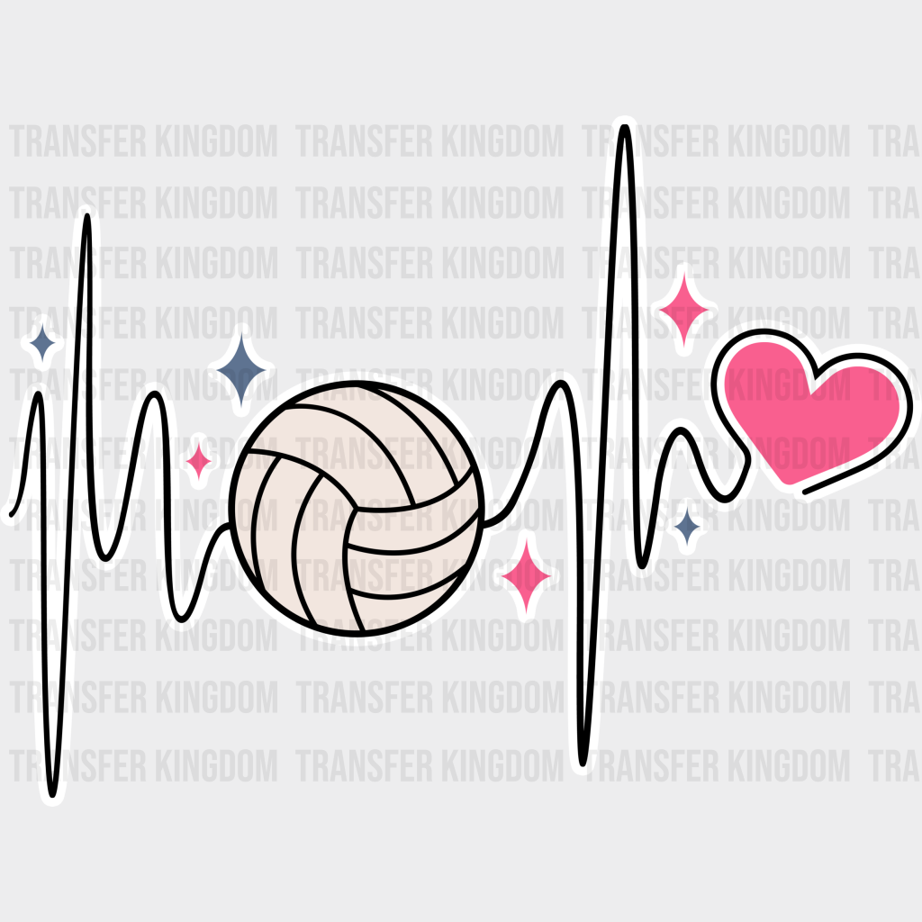 Heartbeat Design - Volleyball Dtf Heat Transfer Unisex S & M (10’’) / Light Color (See Imaging)