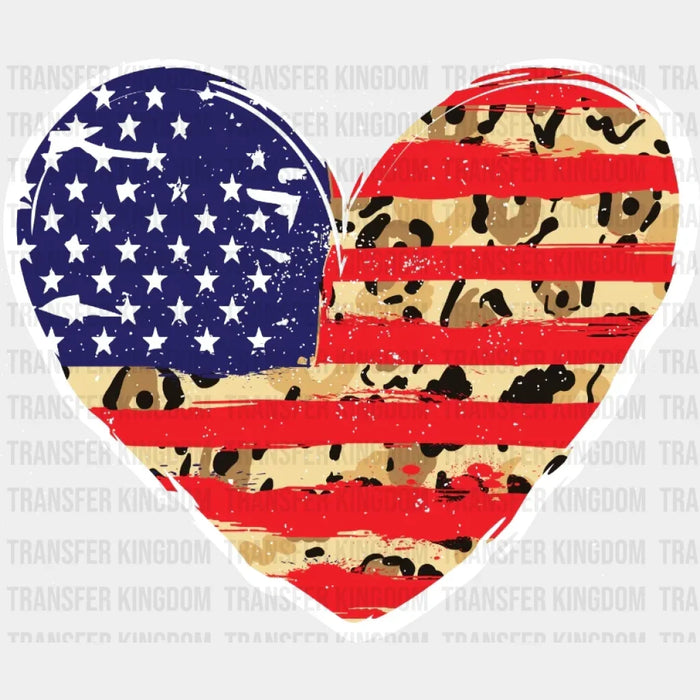 Hearth Shape American Flag with Leopard Pattern - 4th Of July DTF Transfer
