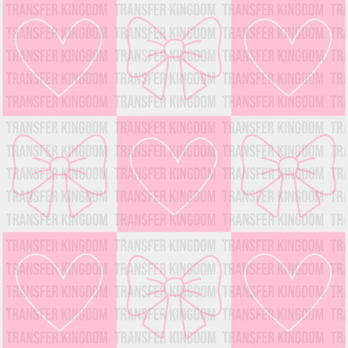 Hearts And Ribbons Checkered Design - Valentine's Day DTF Transfer