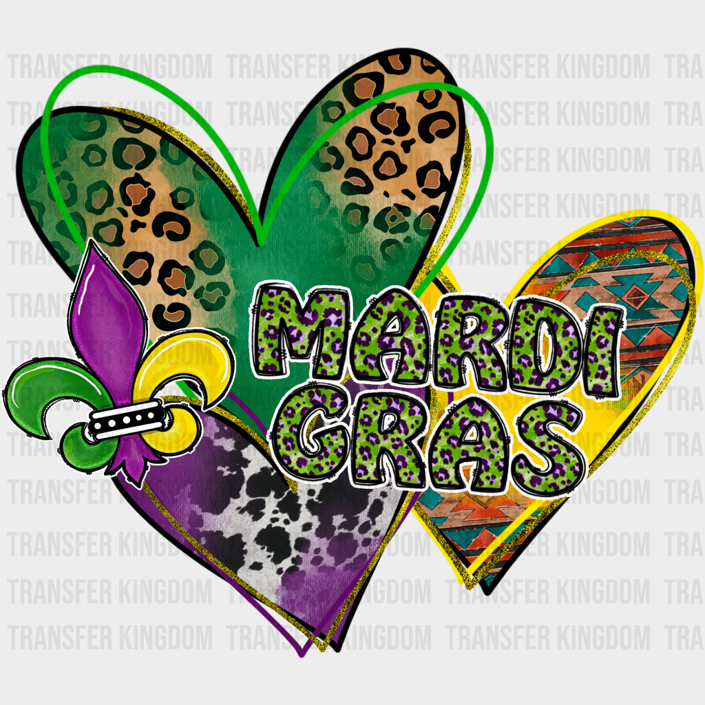 Hearts Mardi Gras Design- Dtf Heat Transfer