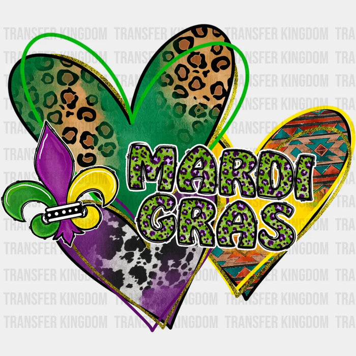 Hearts Mardi Gras Colorful Design - Mardi Gras DTF heat transfer