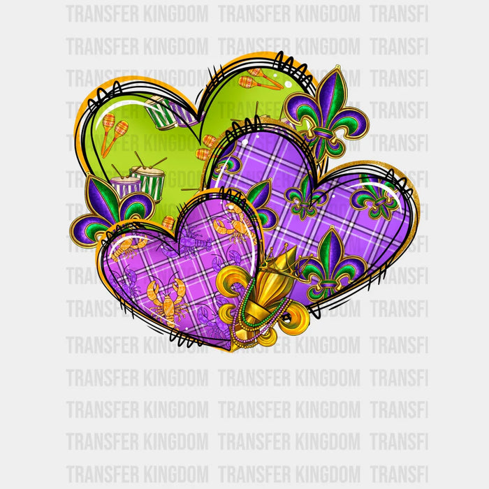 Hearts Mardi Gras Design- Mardi Gras DTF heat transfer