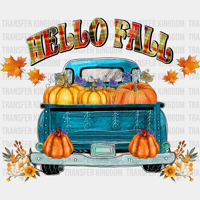 Hello Fall Blue Truck - Fall DTF Transfer