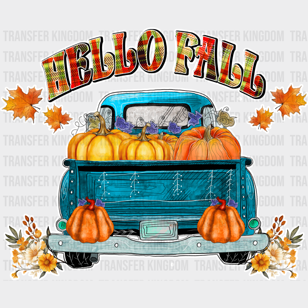 Hello Fall Blue Truck - Dtf Transfer Unisex S & M (10’’) / Light Color Design See Imaging