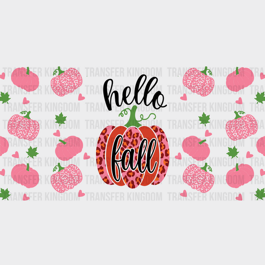 Hello Fall Pink Pumpkin - Cup Wrap Uv Sticker Permanent Dtf Decal