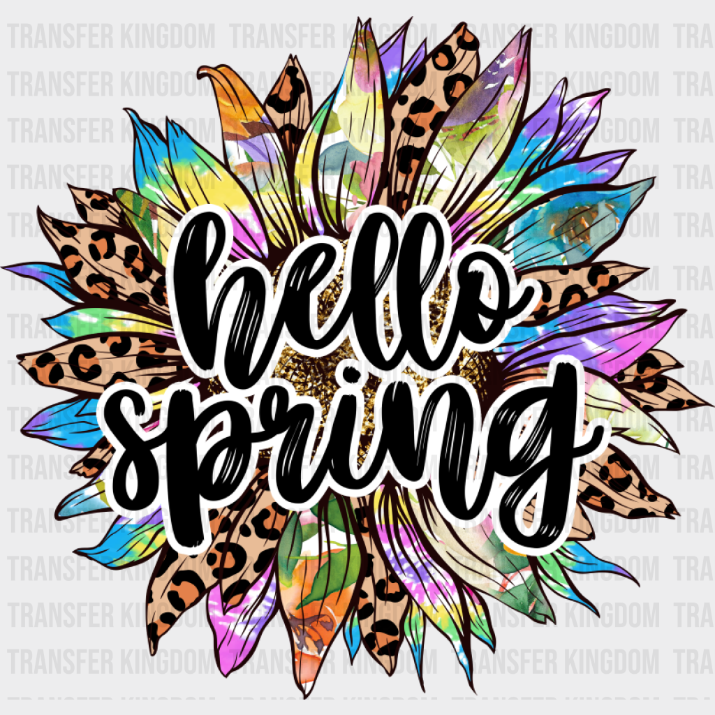 Hello Spring Flower - Spring DTF Transfer Adult Unisex - S & M (10’’) / Dark Color Design (See Imaging)