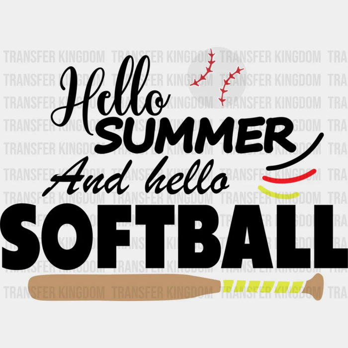 Hello Summer And Hello Softball B&W - Softball DTF Heat Transfer