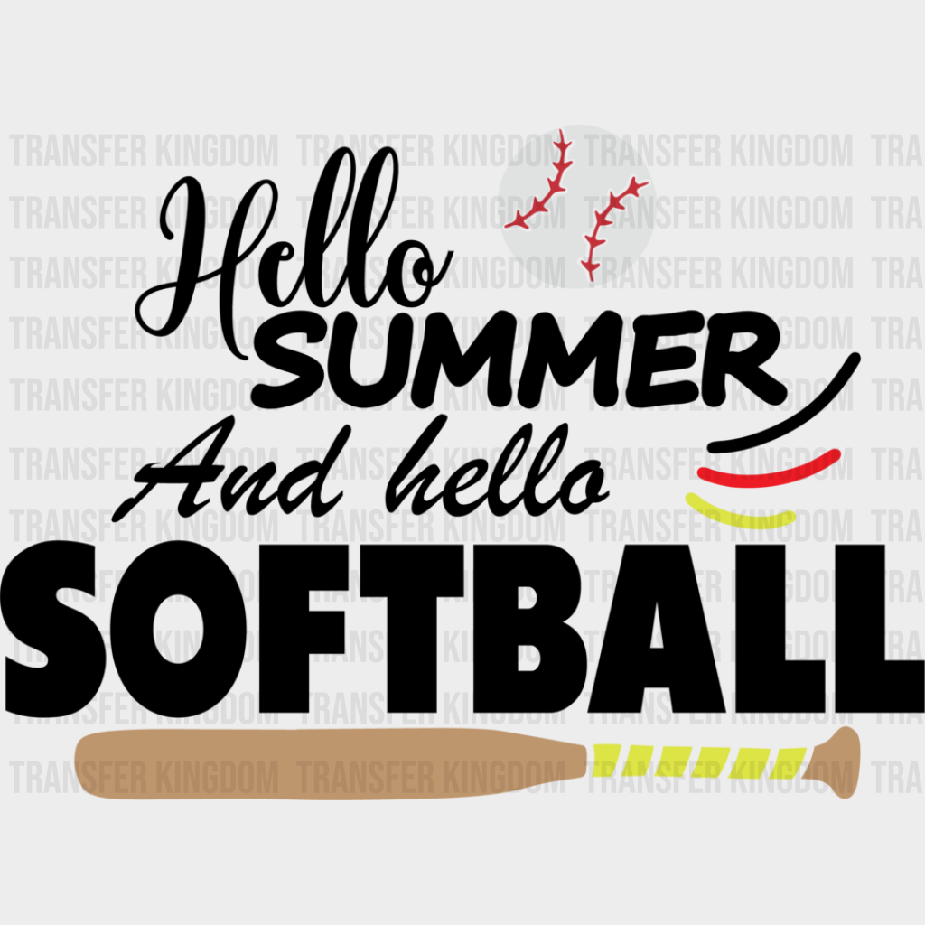 Hello Summer And Softball - Dtf Heat Transfer Unisex S & M (10’’) / Dark Color Design (See Imaging)