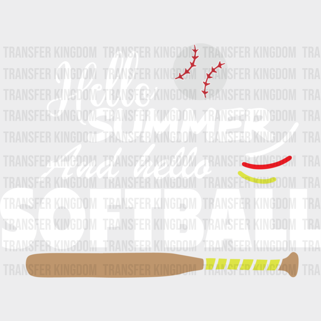 Hello Summer And Softball - Dtf Heat Transfer Unisex S & M (10’’) / Light Color Design (See Imaging)