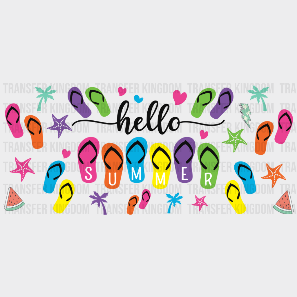 Hello Summer Colorful Flip Flops - Summer Cup Wrap UV Sticker Permanent UV DTF Decal UVDTF